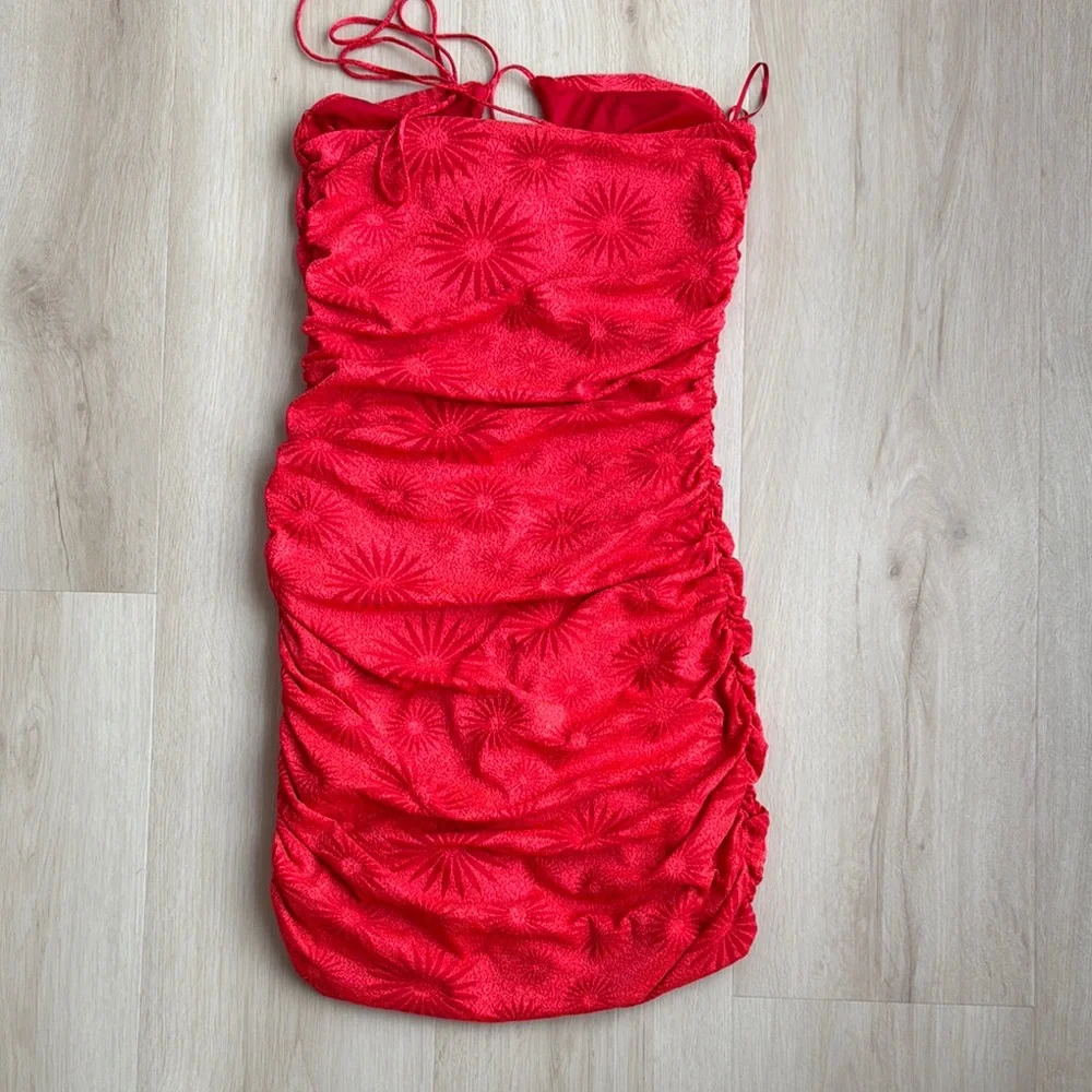 Zara Red Ruched Mini Dress - Picture 4 of 5